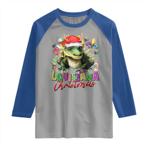 Funny Cajun Louisiana Christmas Santa's Alligator Raglan Shirt TS11 Sport Gray Royal Print Your Wear