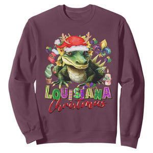 Funny Cajun Louisiana Christmas Santa's Alligator Sweatshirt TS11 Maroon Print Your Wear