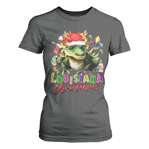 Funny Cajun Louisiana Christmas Santa's Alligator T Shirt For Women TS11 Dark Heather Print Your Wear