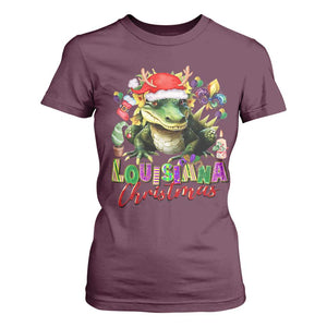 Funny Cajun Louisiana Christmas Santa's Alligator T Shirt For Women TS11 Maroon Print Your Wear