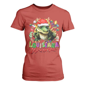 Funny Cajun Louisiana Christmas Santa's Alligator T Shirt For Women TS11 Red Print Your Wear