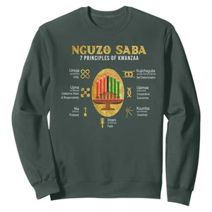 Nguzo Saba Symbols The 7 Principles Of Kwanzaa Kinara Candles Sweatshirt TS11 Dark Forest Green Print Your Wear