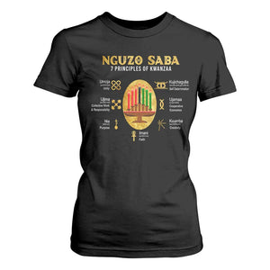 Nguzo Saba Symbols The 7 Principles Of Kwanzaa Kinara Candles T Shirt For Women TS11 Black Print Your Wear