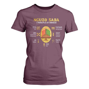 Nguzo Saba Symbols The 7 Principles Of Kwanzaa Kinara Candles T Shirt For Women TS11 Maroon Print Your Wear