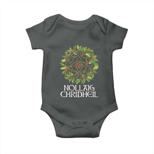 Scottish Merry Christmas Baby Onesie Nollaig Chridhel Celtic Xmas Mistletoe TS11 Dark Heather Print Your Wear