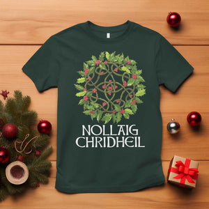 Scottish Merry Christmas T Shirt Nollaig Chridhel Celtic Xmas Mistletoe TS11 Dark Forest Green Print Your Wear