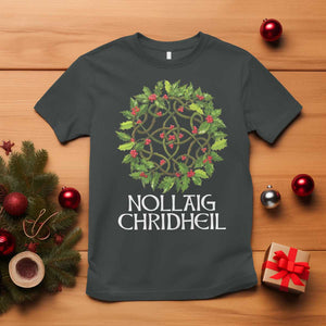 Scottish Merry Christmas T Shirt Nollaig Chridhel Celtic Xmas Mistletoe TS11 Dark Heather Print Your Wear