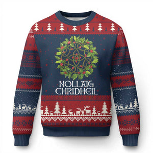 Scottish Merry Xmas Ugly Christmas Sweater Nollaig Chridhel Celtic Xmas Mistletoe TS11 Navy Red Print Your Wear
