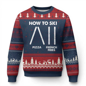 Funny Skiing Instructor Ugly Christmas Sweater How To Ski Food Lover Winter Sport TS11 Navy Red Print Your Wear