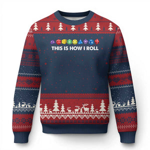 Funny Role Playing Tabletop Dice Ugly Christmas Sweater This Is How I Roll TS11 Navy Red Print Your Wear