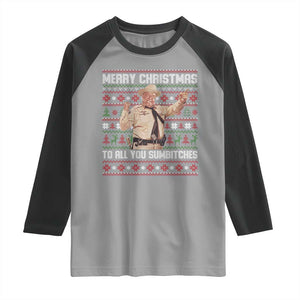 Merry Christmas To All You Sumbitches Raglan Shirt Funny Smokey Xmas Movie The Bandit TS11 Sport Gray Black Print Your Wear