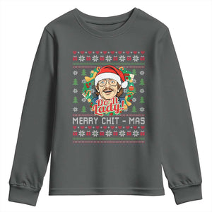 Funny Chit Christmas Youth Sweatshirt Merry Chit Mas Do It Lady Xmas Wreath TS11 Dark Heather Print Your Wear