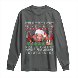 Funny Nakatomi Plaza Christmas Long Sleeve Shirt Come Out To The Coast John Xmas 80's Die Movie TS11 Dark Heather Print Your Wear
