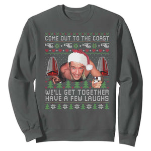 Funny Nakatomi Plaza Christmas Sweatshirt Come Out To The Coast John Xmas 80's Die Movie TS11 Dark Heather Print Your Wear