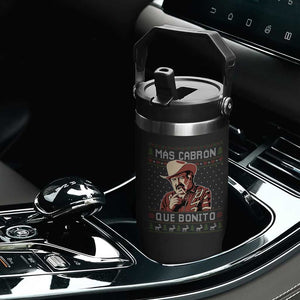 Funny Julian Garza Christmas Flip Straw Tumbler Mas Cabron Que Bonito Cowboy Holiday Mexican Xmas TS11 Print Your Wear