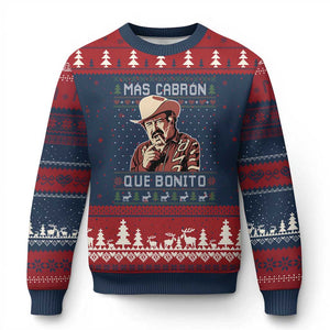 Funny Julian Garza Xmas Ugly Christmas Sweater Mas Cabron Que Bonito Cowboy Holiday Mexican Xmas TS11 Navy Red Print Your Wear