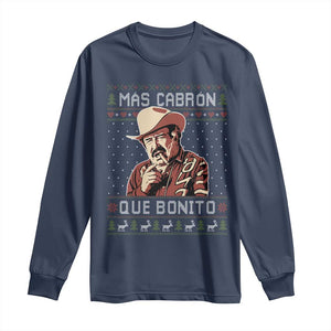 Funny Julian Garza Christmas Long Sleeve Shirt Mas Cabron Que Bonito Cowboy Holiday Mexican Xmas TS11 Navy Print Your Wear
