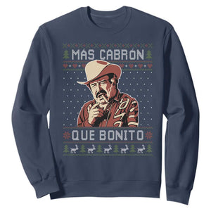 Funny Julian Garza Christmas Sweatshirt Mas Cabron Que Bonito Cowboy Holiday Mexican Xmas TS11 Navy Print Your Wear