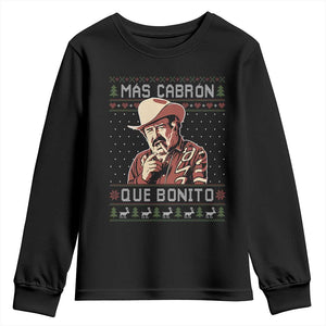 Funny Julian Garza Christmas Youth Sweatshirt Mas Cabron Que Bonito Cowboy Holiday Mexican Xmas TS11 Black Print Your Wear