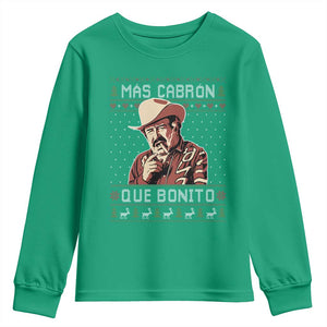 Funny Julian Garza Christmas Youth Sweatshirt Mas Cabron Que Bonito Cowboy Holiday Mexican Xmas TS11 Irish Green Print Your Wear