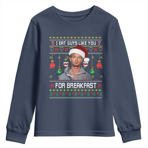 Funny Christmas Jeffrey Dahmer Youth Sweatshirt I Eat Guys Like You For Breakfast Serial Killer TS11 Navy Print Your Wear