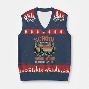Funny School Is Important But Snowboarding Is Importanter V-Neck Knit Sweater Vest TS11 Navy Red Print Your Wear