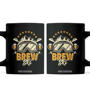 Brewski Skiing Beer Coffee Mug Funny Skiing Skier Ski Vacation TS11 Black Print Your Wear