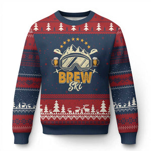 Brewski Skiing Beer Ugly Christmas Sweater Funny Skiing Skier Ski Vacation TS11 Navy Red Print Your Wear