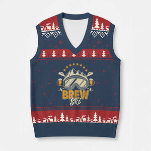 Brewski Skiing Beer V-Neck Knit Sweater Vest Funny Skiing Skier Ski Vacation TS11 Navy Red Print Your Wear