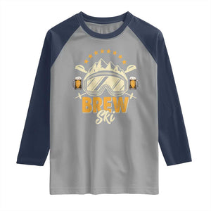 Brewski Skiing Beer Raglan Shirt Funny Skiing Skier Ski Vacation TS11 Sport Gray Navy Print Your Wear