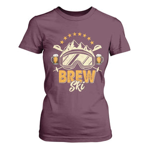 Brewski Skiing Beer T Shirt For Women Funny Skiing Skier Ski Vacation TS11 Maroon Print Your Wear