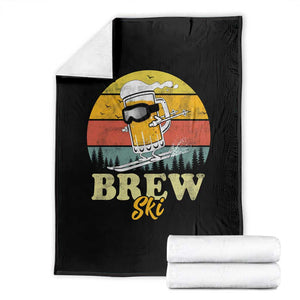 Brewski Skiing Beer Throw Blanket Funny Skiing Skier Ski Vacation Retro Sunset TS11 Black Print Your Wear