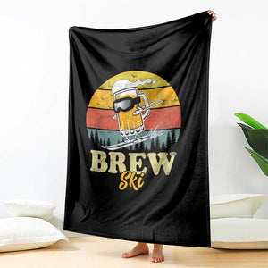 Brewski Skiing Beer Throw Blanket Funny Skiing Skier Ski Vacation Retro Sunset TS11 Print Your Wear