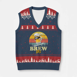 Brewski Skiing Beer V-Neck Knit Sweater Vest Funny Skiing Skier Ski Vacation Retro Sunset TS11 Navy Red Print Your Wear