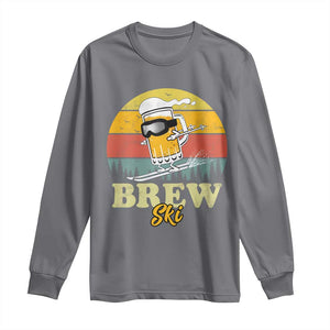 Brewski Skiing Beer Long Sleeve Shirt Funny Skiing Skier Ski Vacation Retro Sunset TS11 Charcoal Print Your Wear