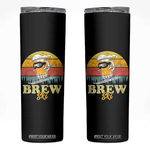 Brewski Skiing Beer Skinny Tumbler Funny Skiing Skier Ski Vacation Retro Sunset TS11 Black Print Your Wear
