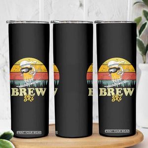 Brewski Skiing Beer Skinny Tumbler Funny Skiing Skier Ski Vacation Retro Sunset TS11 Print Your Wear