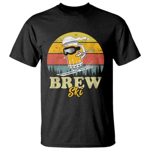 Brewski Skiing Beer T Shirt Funny Skiing Skier Ski Vacation Retro Sunset TS11 Black Print Your Wear