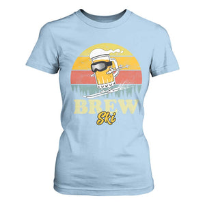 Brewski Skiing Beer T Shirt For Women Funny Skiing Skier Ski Vacation Retro Sunset TS11 Light Blue Print Your Wear