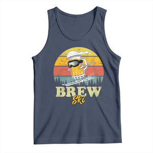 Brewski Skiing Beer Tank Top Funny Skiing Skier Ski Vacation Retro Sunset TS11 Navy Print Your Wear