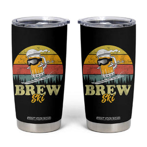 Brewski Skiing Beer Tumbler Cup Funny Skiing Skier Ski Vacation Retro Sunset TS11 Black Print Your Wear