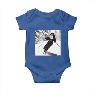Funny Skiing Nun Graphics Photo Skier Winter Sport Baby Onesie TS11 Royal Blue Print Your Wear