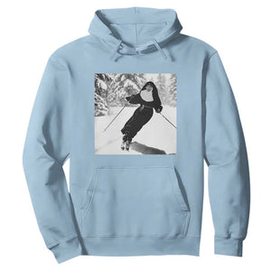 Funny Skiing Nun Graphics Photo Skier Winter Sport Hoodie TS11 Light Blue Print Your Wear