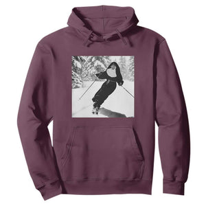 Funny Skiing Nun Graphics Photo Skier Winter Sport Hoodie TS11 Maroon Print Your Wear