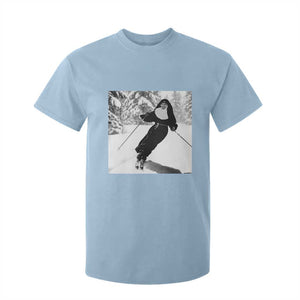Funny Skiing Nun Graphics Photo Skier Winter Sport T Shirt For Kid TS11 Light Blue Print Your Wear