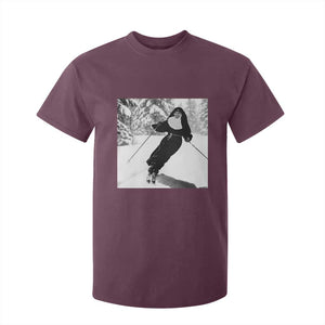 Funny Skiing Nun Graphics Photo Skier Winter Sport T Shirt For Kid TS11 Maroon Print Your Wear