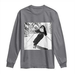 Funny Skiing Nun Graphics Photo Skier Winter Sport Long Sleeve Shirt TS11 Charcoal Print Your Wear