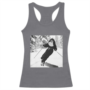 Funny Skiing Nun Graphics Photo Skier Winter Sport Racerback Tank Top TS11 Charcoal Print Your Wear