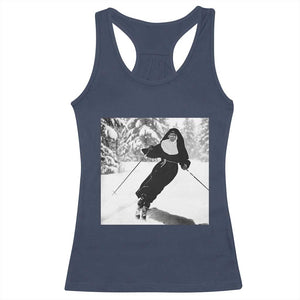 Funny Skiing Nun Graphics Photo Skier Winter Sport Racerback Tank Top TS11 Navy Print Your Wear