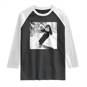 Funny Skiing Nun Graphics Photo Skier Winter Sport Raglan Shirt TS11 Black White Print Your Wear